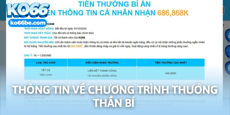 Thông tin về chương trình thưởng thần bí chỉ có tại KO66